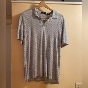 Theory Grey & White Lightweight Striped Polo